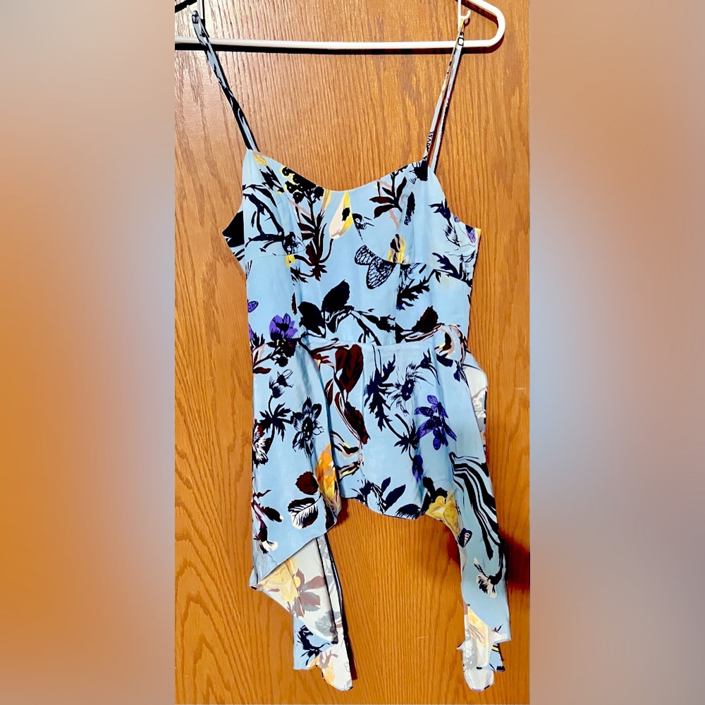 Tibi Blue Gothic Silk Floral Tank Top/Cami